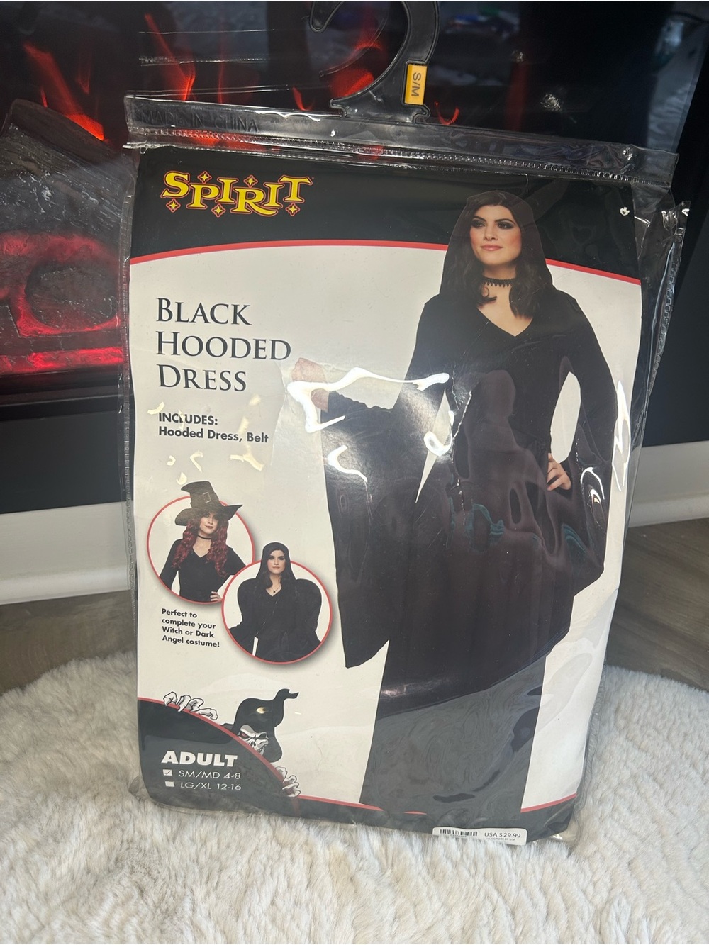 Spirit Black Hooded Long-Sleeve Dress for Witch Costume